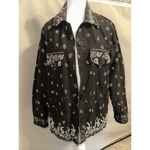 The Quacker Factory Paisley Jacket Womens Medium Black Beaded Bedazzled Bandana